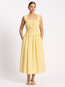 Albaray Seersucker Square Neck Midi Dress, Lemon, Lemon