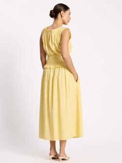 Albaray Seersucker Square Neck Midi Dress, Lemon - view 2, Lemon