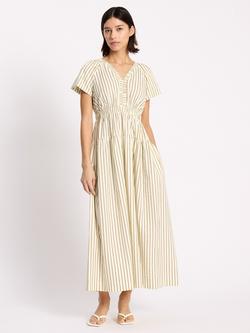 Albaray V-Neck Stripe Midi Dress, Neutral, Neutral