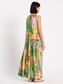 Albaray Tropique Halterneck Maxi Dress containing LENZING™ ECOVERO™ Viscose, Green/Multi - view 2, Green/Multi