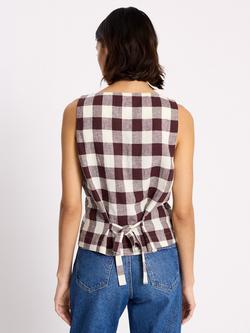 Albaray Gingham Linen Rich Shell Top containing LENZING™ ECOVERO™ Viscose, Burgundy - view 2, Burgundy