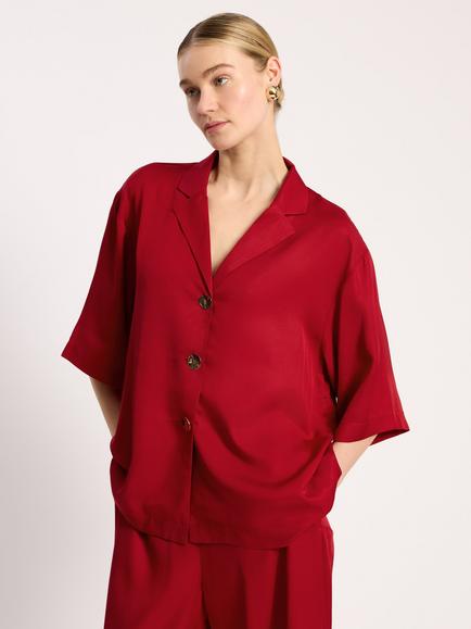 Albaray Oversized Buttons Short Sleeve Shirt containing LENZING™ ECOVERO™ Viscose, Red, Red