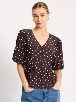 Albaray V-Neck Spot Print Top containing LENZING™ ECOVERO™ Viscose, Chocolate, Chocolate