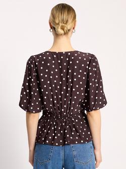Albaray V-Neck Spot Print Top containing LENZING™ ECOVERO™ Viscose, Chocolate - view 2, Chocolate
