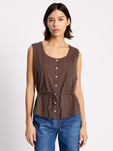 Albaray Dobby Drawstring Waist Top, Chocolate, Chocolate