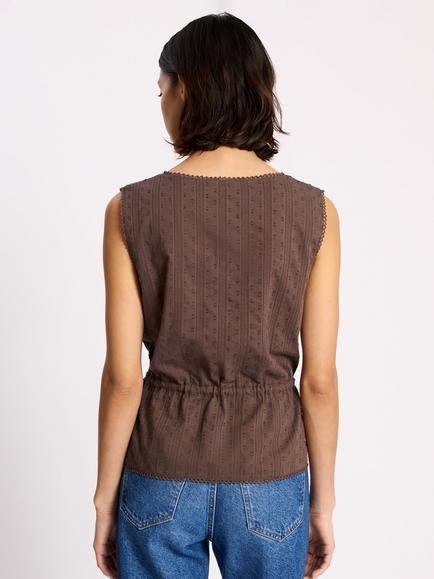 Albaray Dobby Drawstring Waist Top, Chocolate - view 2, Chocolate