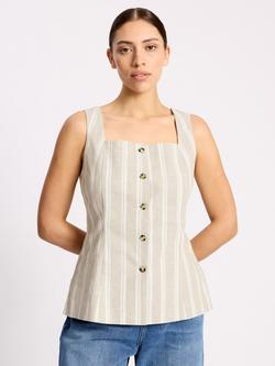 Albaray Square Neck Stripe Linen Rich Top, Cream, Cream