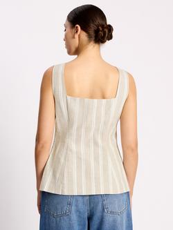 Albaray Square Neck Stripe Linen Rich Top, Cream - view 2, Cream