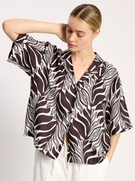 Albaray Palm Print Pure Silk Shirt, Coffee/Multi, Coffee/Multi