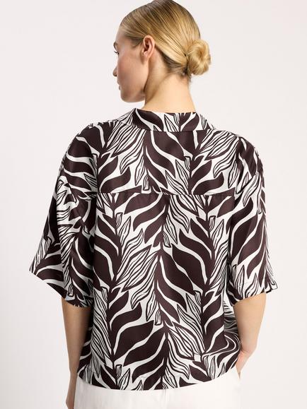 Albaray Palm Print Pure Silk Shirt, Coffee/Multi - view 2, Coffee/Multi