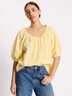 Albaray Gingham Seersucker Cotton Top, Lemon, Lemon