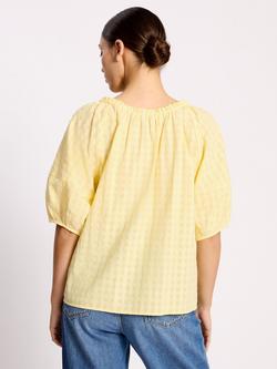 Albaray Gingham Seersucker Cotton Top, Lemon - view 2, Lemon