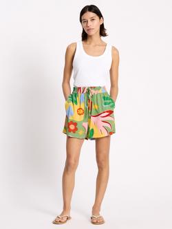 Albaray Tropique Elastic Waist Shorts containing LENZING™ ECOVERO™ Viscose, Green/Multi, Green/Multi