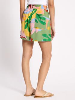 Albaray Tropique Elastic Waist Shorts containing LENZING™ ECOVERO™ Viscose, Green/Multi - view 2, Green/Multi