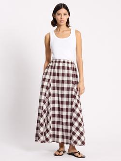 Albaray Gingham Linen Rich Maxi Skirt containing LENZING™ ECOVERO™ Viscose, Burgundy, Burgundy