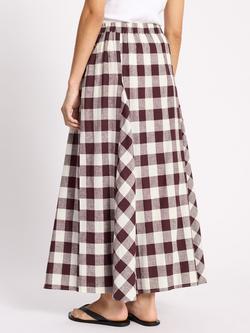 Albaray Gingham Linen Rich Maxi Skirt containing LENZING™ ECOVERO™ Viscose, Burgundy - view 2, Burgundy