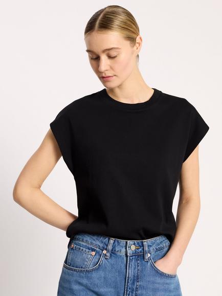 Albaray Extended Shoulder Cap Sleeve T Shirt, Black