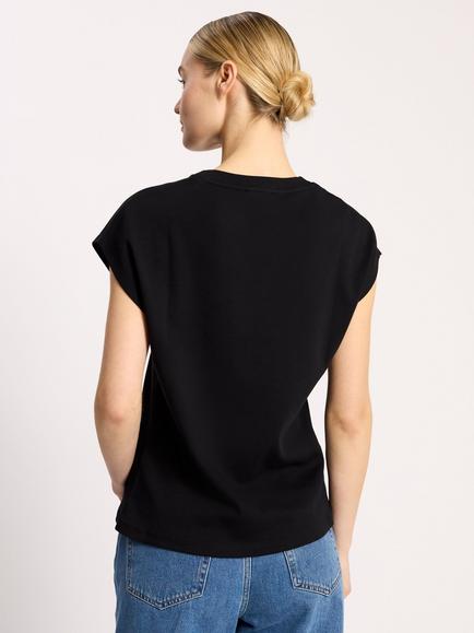 Albaray Extended Shoulder Cap Sleeve T Shirt - view 2, Black