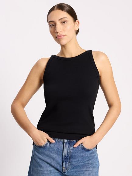 Albaray High Neck Ribbed Vest Top, Black, Black