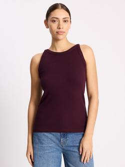 Albaray High Neck Ribbed Vest Top, Burgundy, Burgundy