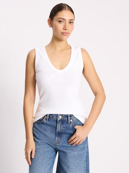 Albaray V-Neck Ribbed Vest Top, White, White