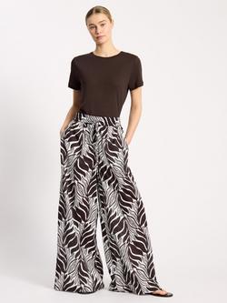 Albaray Palm Print Wide Leg Trousers, Coffee/Multi, Coffee/Multi