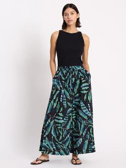 Albaray Painterly Palm Print Wide Leg Trousers, Black/Multi, Black/Multi