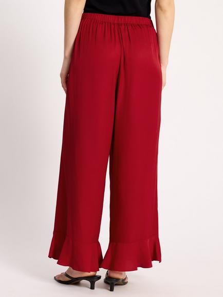 Albaray Ruffle Hem Trousers containing LENZING™ ECOVERO™ Viscose, Red - view 2, Red