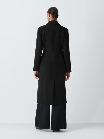 John Lewis Wool Blend Waisted Single Breasted Coat, Black - view 2, Black