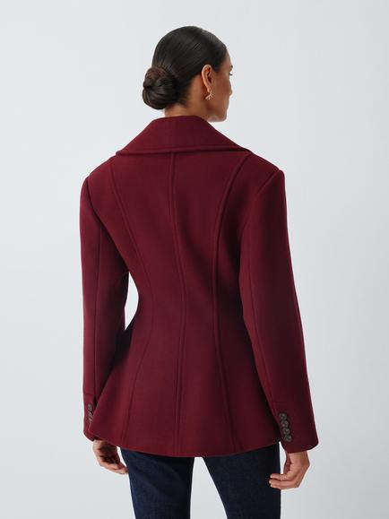 John Lewis Wool Blend Waisted Double Breasted Coat, Berry - view 2, Berry