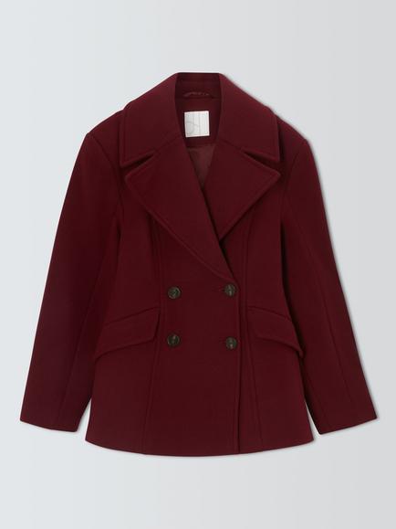 John Lewis Double Breasted Peacoat, Berry, Berry