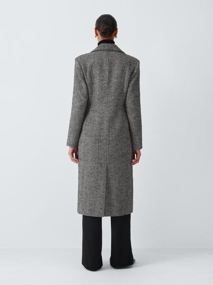 John Lewis Single Breasted Waisted Herringbone Coat, Grey - view 2, Grey
