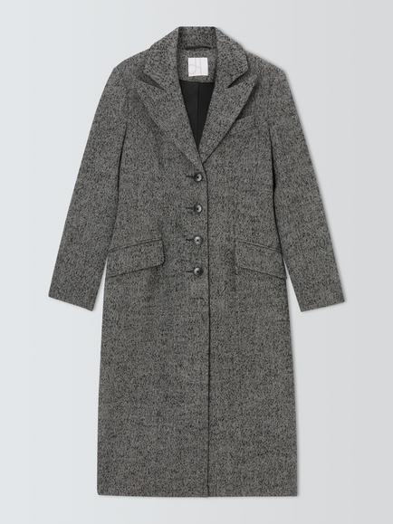 John Lewis Single Breasted Tailored Herringbone Coat, Grey, Grey