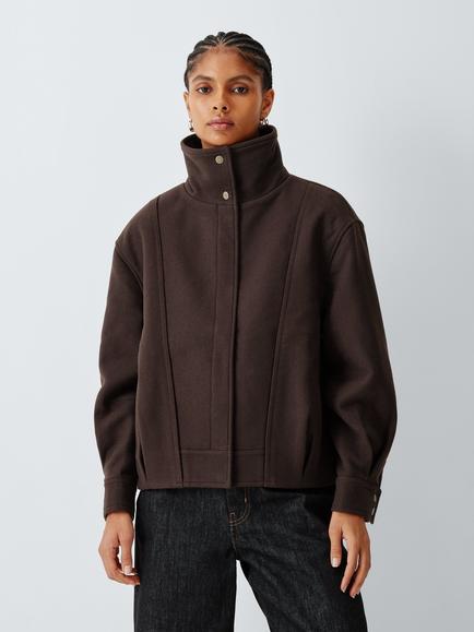 John Lewis Wool Blend Bomber Jacket, Chocolate - view 2, Chocolate