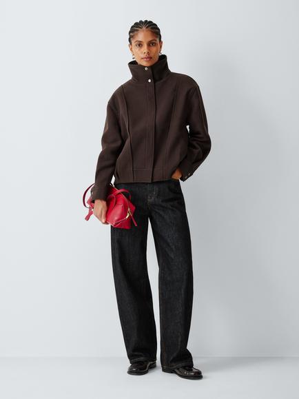 John Lewis Wool Blend Bomber Jacket, Chocolate - view 2, Chocolate