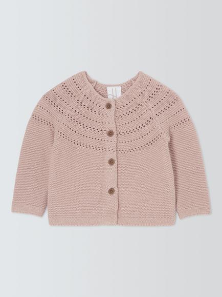 John Lewis Baby Chunky Knit Cardigan, Pink, Pink