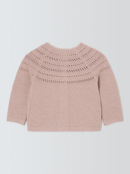 John Lewis Baby Chunky Knit Cardigan, Pink - view 2, Pink