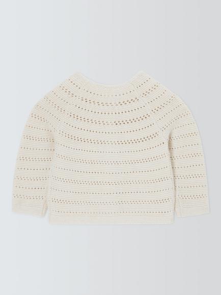 John Lewis Open Knit Cardigan, Cream - view 2, Cream