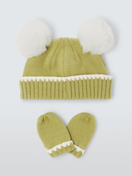 John Lewis Baby Flower Hat & Mittens Set, Green - view 2, Green