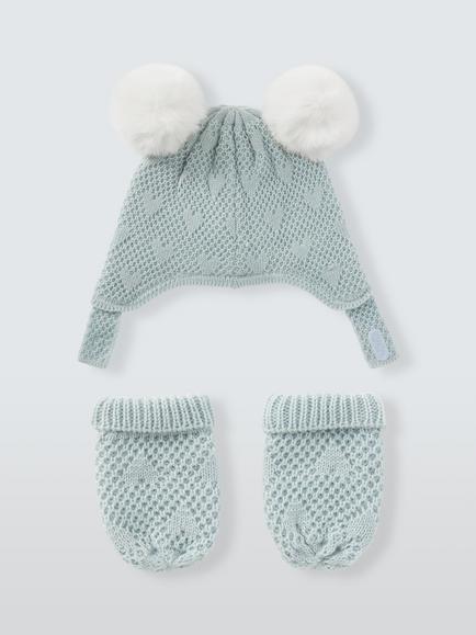 John Lewis Baby Bear Hat & Mittens Set, Blue - view 2, Blue