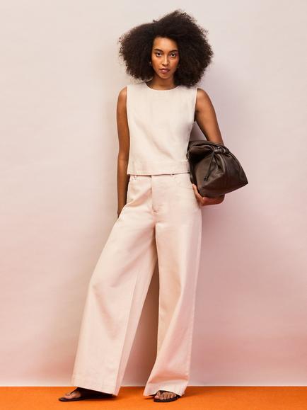 Ro&Zo Cotton Twill Wide Leg Jeans, Natural, Natural