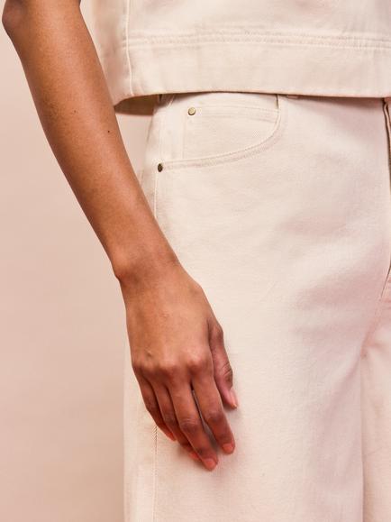 Ro&Zo Cotton Twill Wide Leg Jeans, Natural - view 2, Natural