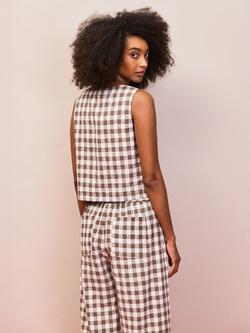 Ro&Zo Square Neck Gingham Linen Blend Top, Brown/White - view 2, Brown/White