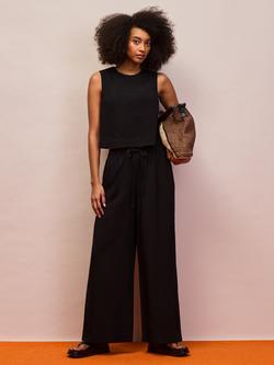 Ro&Zo Drawstring Wide Leg Trousers, Black, Black