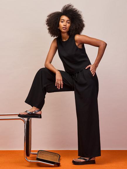 Ro&Zo Drawstring Wide Leg Trousers, Black - view 2, Black