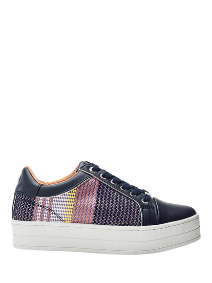 Moda in Pelle Buttercupp Lace Up Trainers, Navy/Multi, Navy/Multi