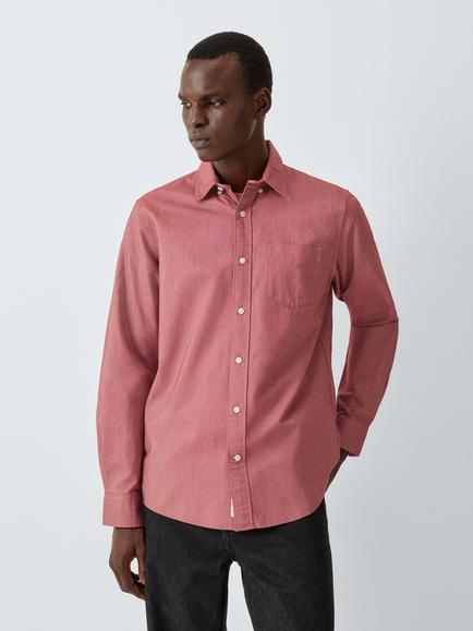 John Lewis Button Down Cotton Oxford Shirt, Red, Red