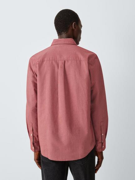 John Lewis Button Down Cotton Oxford Shirt, Red - view 2, Red