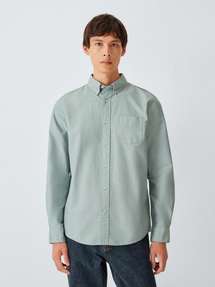 John Lewis Button Down Cotton Oxford Shirt, Green, Green