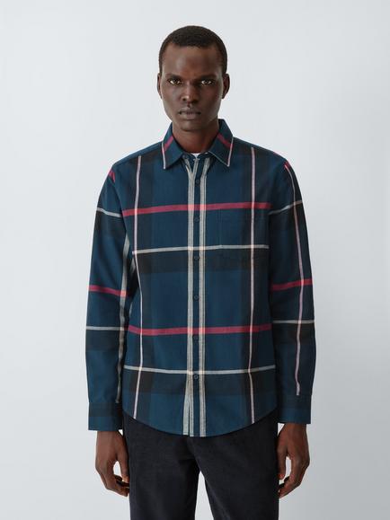 John Lewis Check Cotton Shirt, Navy/Red, Navy/Red